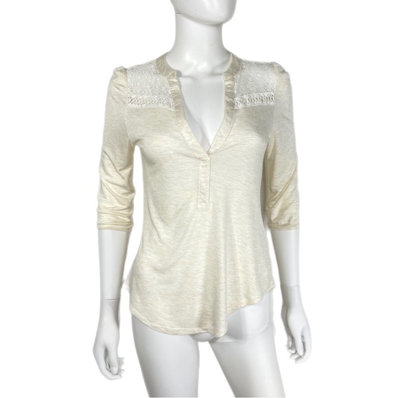 Paper + Tee Crochet Lace 3/4 Sleeve Off Center Knit Top - Picture 1 of 6